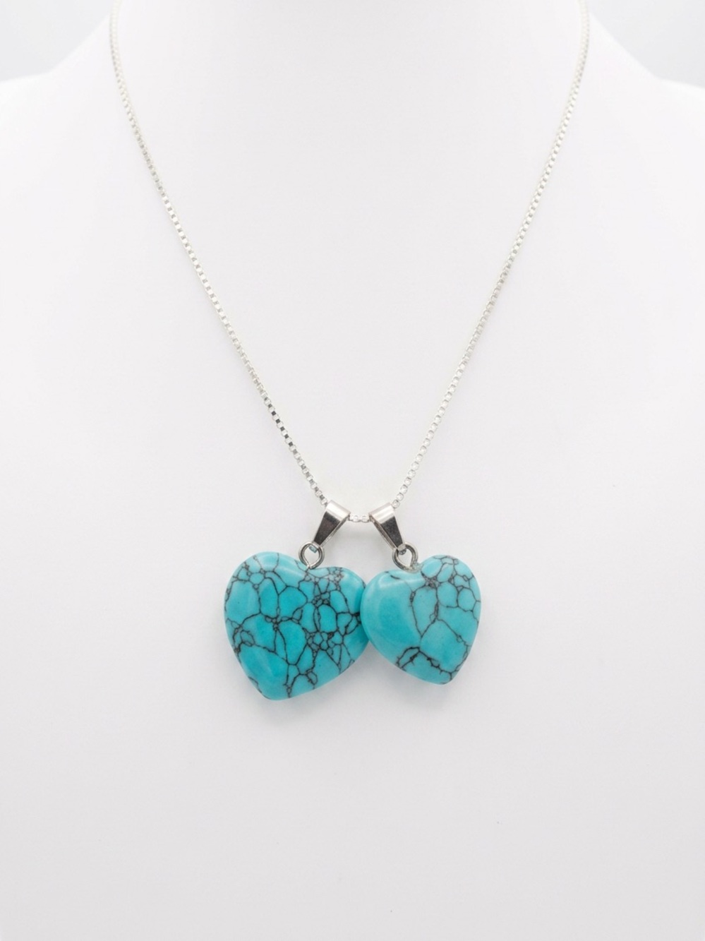 Boho hippie Turquoise hearts sterling silver 16" necklace
